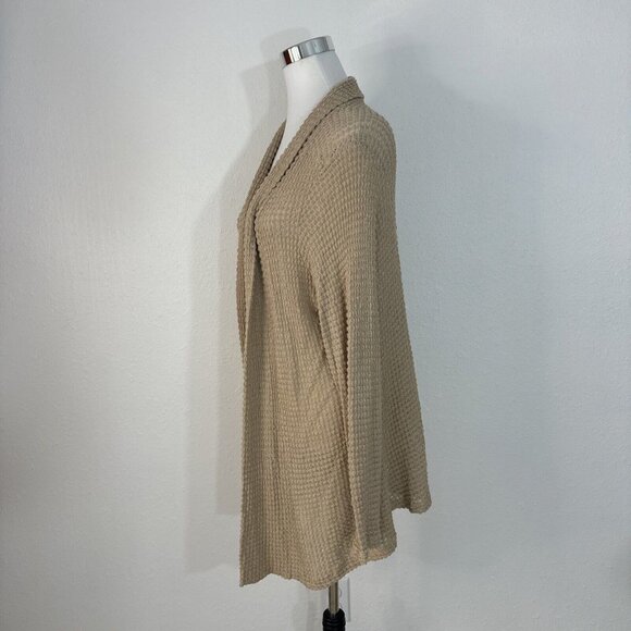 ColdWater Creek Sweater Cardigan Duster Womans 1X 18 Open Front Tan Stretch Knit - Picture 3 of 16
